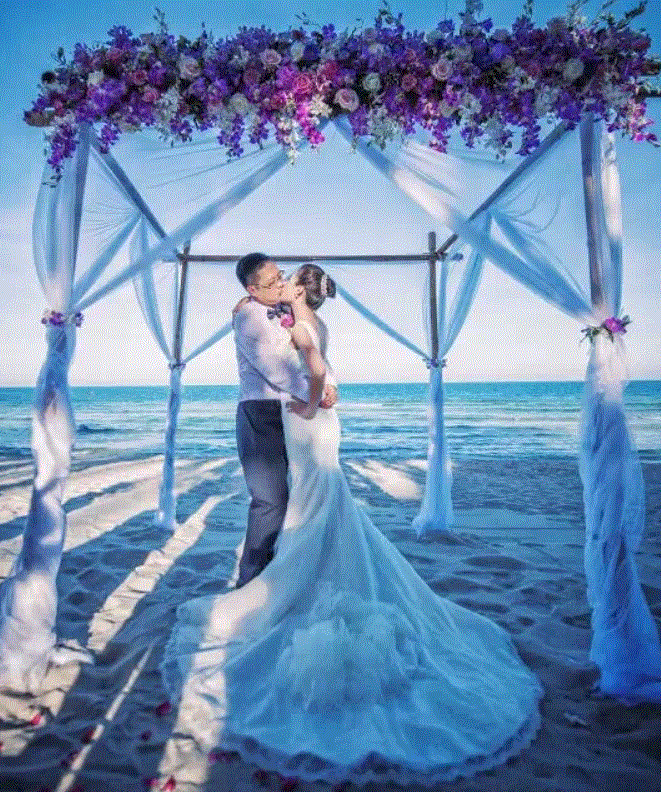 蘇梅島小幸福夕陽沙灘婚禮 圖庫