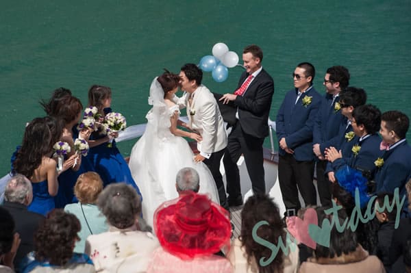 奧克蘭私人遊艇婚禮 圖庫