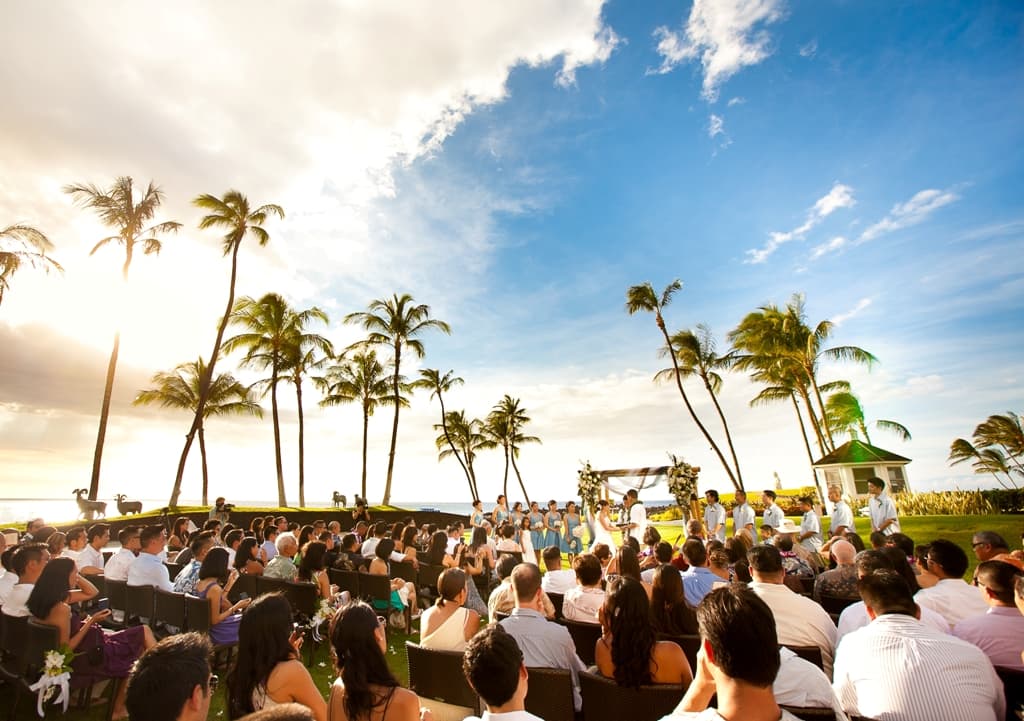 夏威夷大島180度全海景海畔草坪婚禮 圖庫