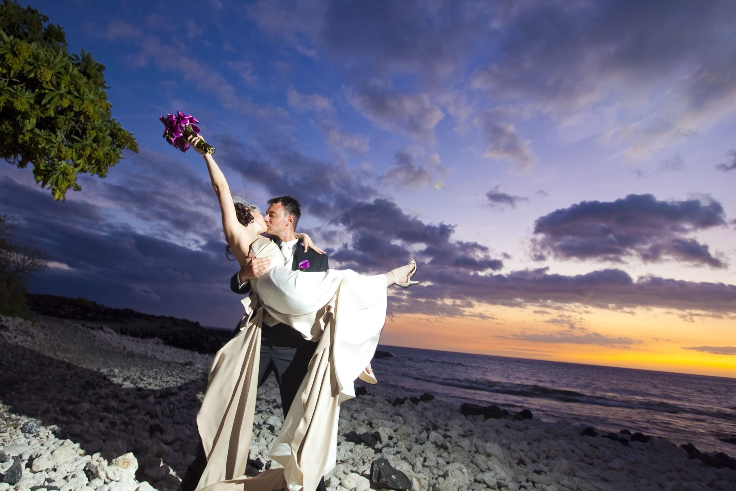 夏威夷大島180度全海景海畔草坪婚禮 圖庫