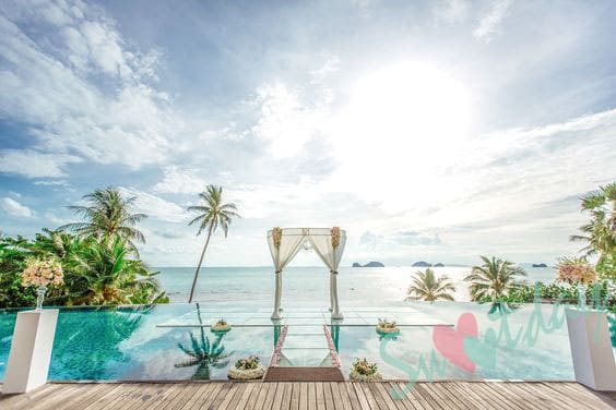 蘇梅島克莉絲汀水晶別墅水上婚禮 圖庫