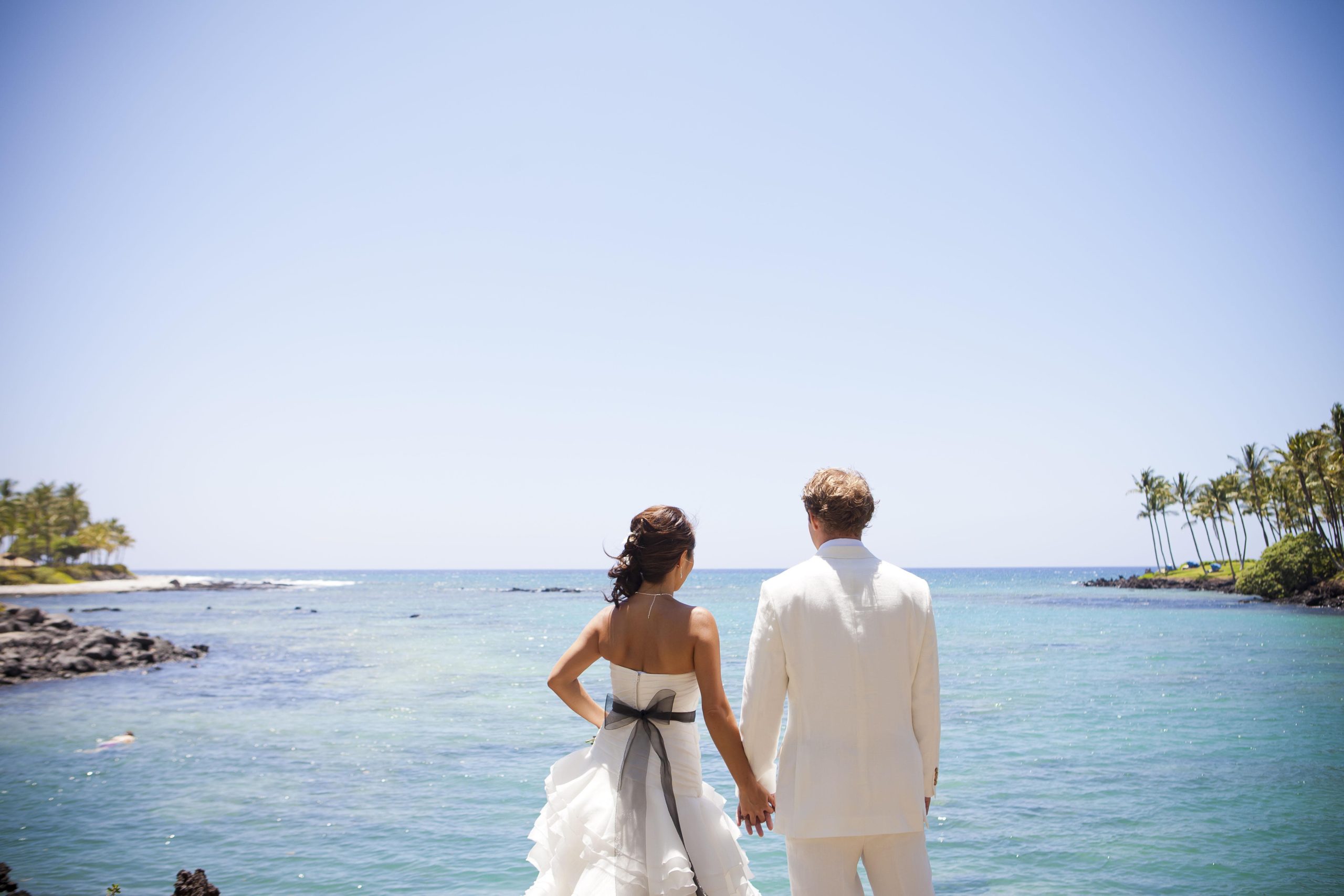 夏威夷大島180度全海景海畔草坪婚禮 圖庫