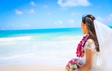 夏威夷藍海沙灘婚禮 圖庫