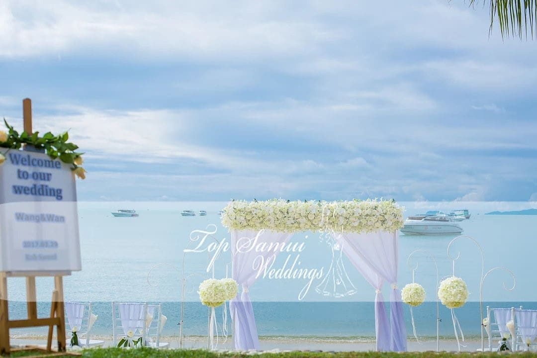 蘇梅島小幸福夕陽沙灘婚禮 圖庫