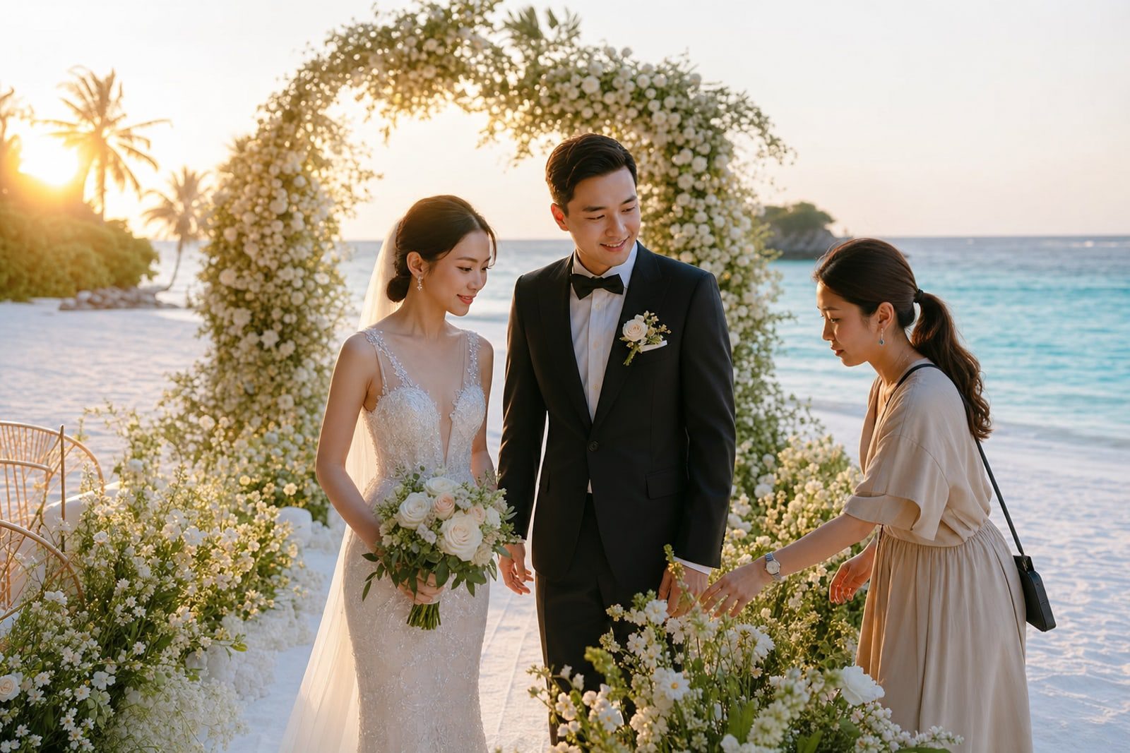 海島海灘婚禮儀式與花藝布置