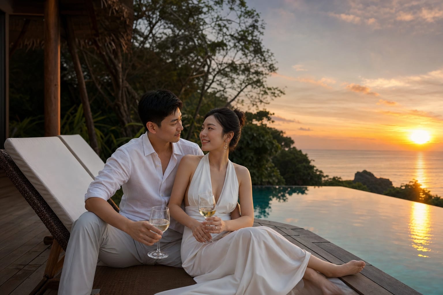 婚禮後在Villa泳池邊看海的蜜月時光